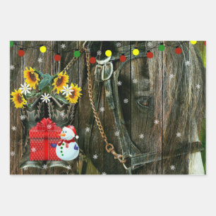 Western Christmas Frosty the Snowman And Horse Wrapping Paper Sheet