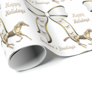Western Christmas Gold Horse and Bow Wrapping Paper
