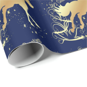 Western Christmas Gold Horse Seasons Greetings Wrapping Paper