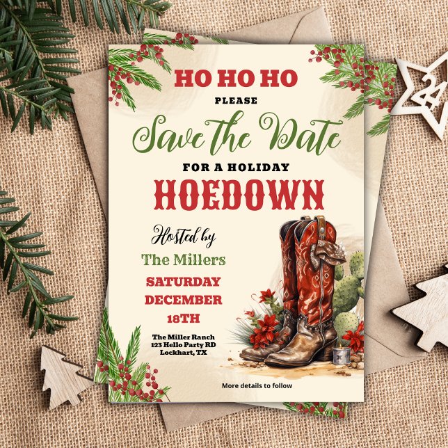 Western Christmas, Holiday Hoedown, Cowboy Party  Save The Date (Creator Uploaded)