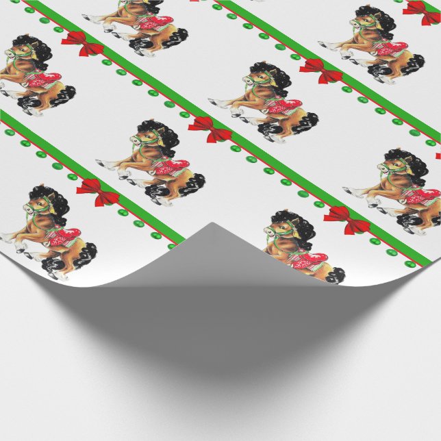 Western Christmas Little Horse Pony With Saddle Wrapping Paper (Corner)
