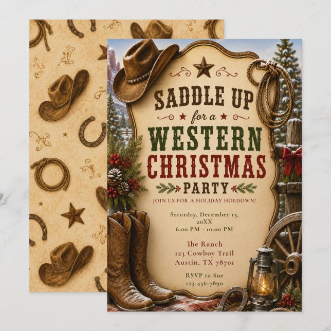 Western Christmas Party Invitation (Front/Back)
