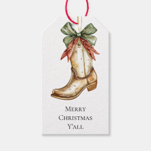 Western Christmas Red Cowboy Cowgirl Boot Gift Tags
