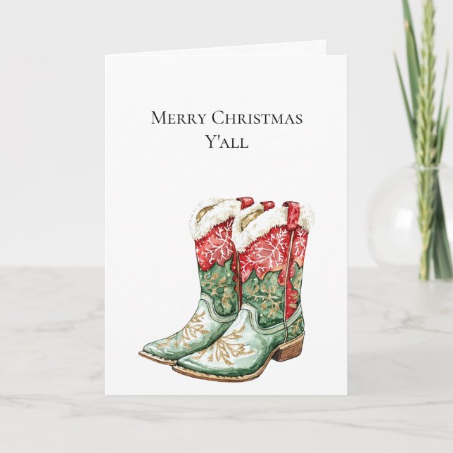 Western Christmas Red Cowboy Cowgirl Boots Card (Front)