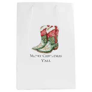 Western Christmas Red Cowboy Cowgirl Boots Medium Gift Bag
