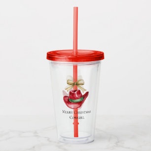 Western Christmas Red Cowboy Cowgirl Hat Acrylic Tumbler