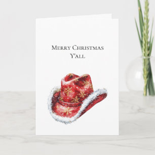 Western Christmas Red Cowboy Cowgirl Hat Card