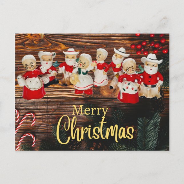 Western Christmas Santa Claus Cowboy Mrs. Claus  Holiday Postcard (Front)