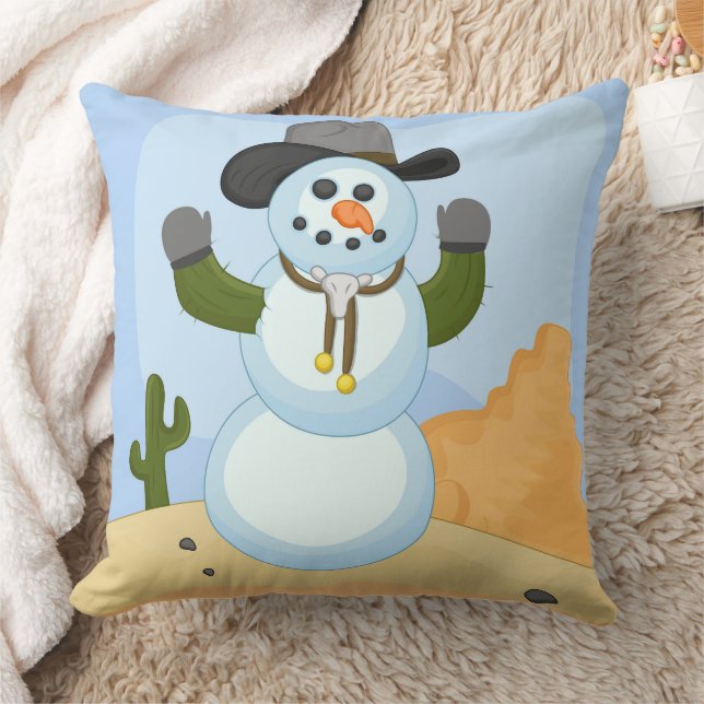 Western Christmas Snowman with Hat  Cushion (Blanket)