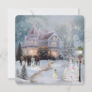 Western Christmas Winter Cottage Scene Holiday Card