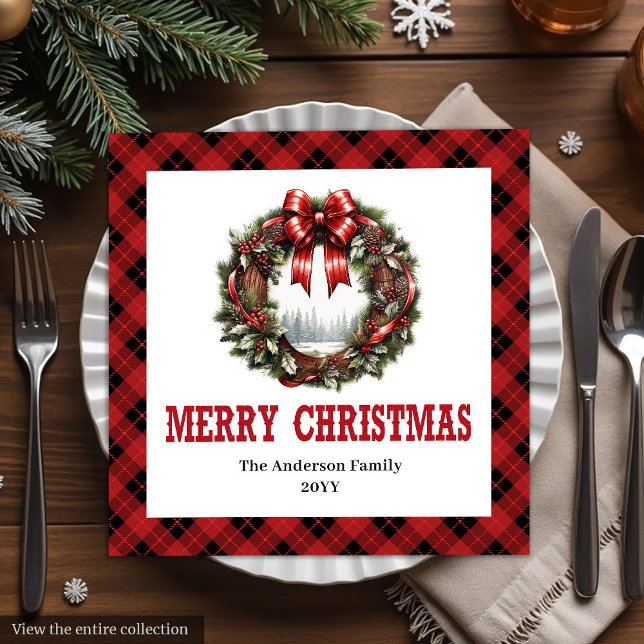 Western Christmas wreath red black buffalo napkins (Western Christmas wreath red black buffalo napkins)