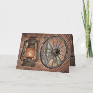 Western Coal Oil Lamp And Wagon Wheel Thank You Ca Card