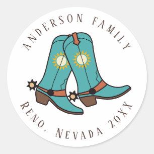 Western Colourful Cowboy Boot Family Reunion ID131 Classic Round Sticker