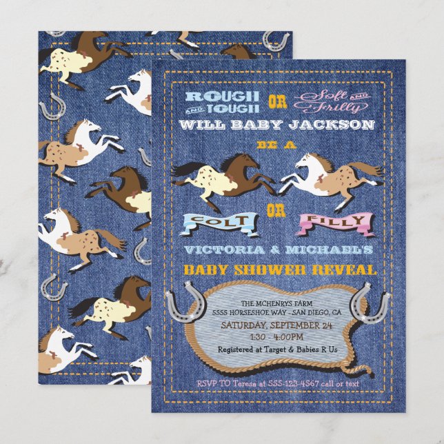 Western Colt or Filly Gender Reveal Baby Shower Invitation (Front/Back)