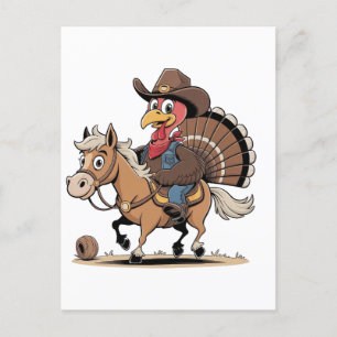 Western Cooked Turkey Thanksgiving Cowboy Cowgirl  Holiday Postcard