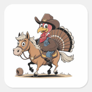 Western Cooked Turkey Thanksgiving Cowboy Cowgirl Square Sticker