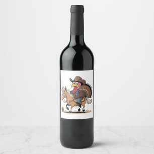 Western Cooked Turkey Thanksgiving Cowboy Cowgirl Wine Label