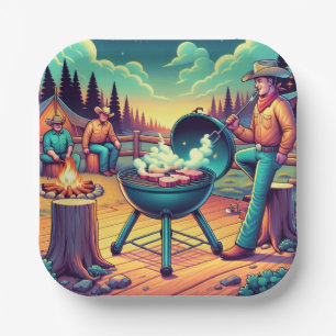 Western Cookout Cowboys Grilling Party Paper Plate