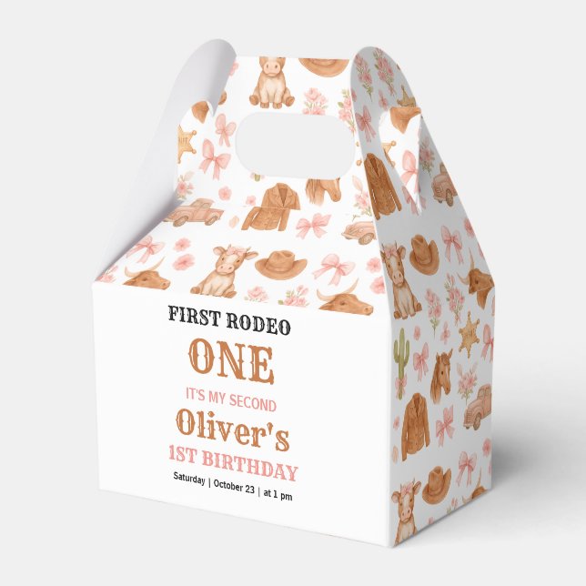 Western Coquette Cowgirl 1st Birthday Cute Pink Favour Box (Front Side)