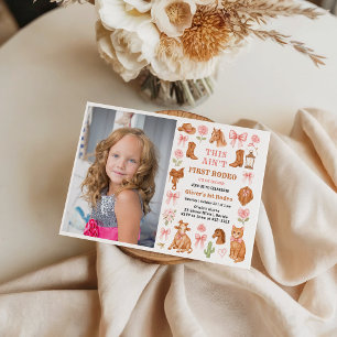 Western Coquette Cowgirl 1st Birthday Cute Pink Invitation