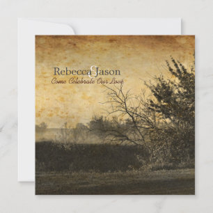 western country autumn trees rustic farm wedding invitation