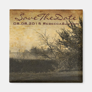 western country autumn trees rustic farm wedding magnet