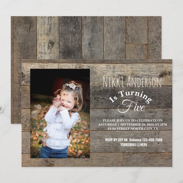 western country barn wood photo Birthday party Invitation (Front/Back)