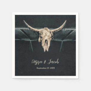 Western Country Beige Gray Rustic Bull Cow Skull Napkin