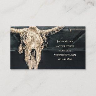 Western Country Beige Grey Rustic Bull Cow Skull Business Card
