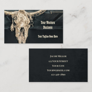 Western Country Beige Grey Rustic Bull Cow Skull Business Card