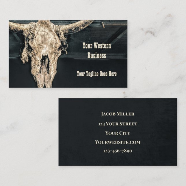 Western Country Beige Grey Rustic Bull Cow Skull Business Card (Front/Back)