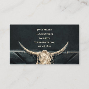 Western Country Beige Grey Rustic Bull Cow Skull Business Card