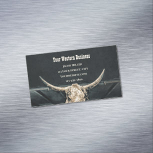 Western Country Beige Grey Rustic Bull Cow Skull Magnetic Business Card