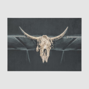 Western Country Beige Grey Rustic Bull Cow Skull Tissue Paper
