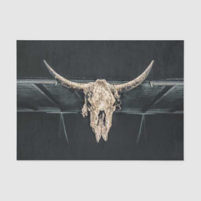 Western Country Beige Grey Rustic Bull Cow Skull Tissue Paper (Front)