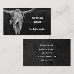 Western Country Black And White Cowboy Bull Skull Business Card