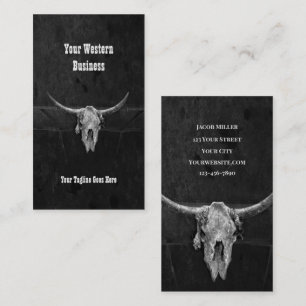 Western Country Black And White Cowboy Bull Skull Business Card
