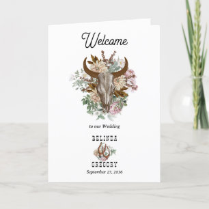 Western Country Boho Cow Wedding Order of Service Programme