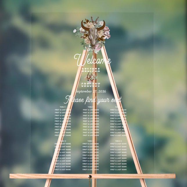 Western Country Boho Cow Wedding Seating Chart (Neutral)