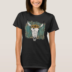 Western Country Boho Girl Mum Cow Bull Skull With T-Shirt