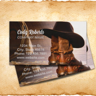western country brown barn wood cowboy boots business card