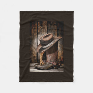 western country brown barn wood cowboy boots fleece blanket