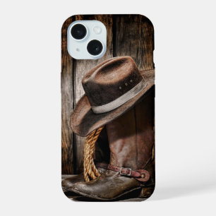 western country brown barn wood cowboy boots iPhone 15 case