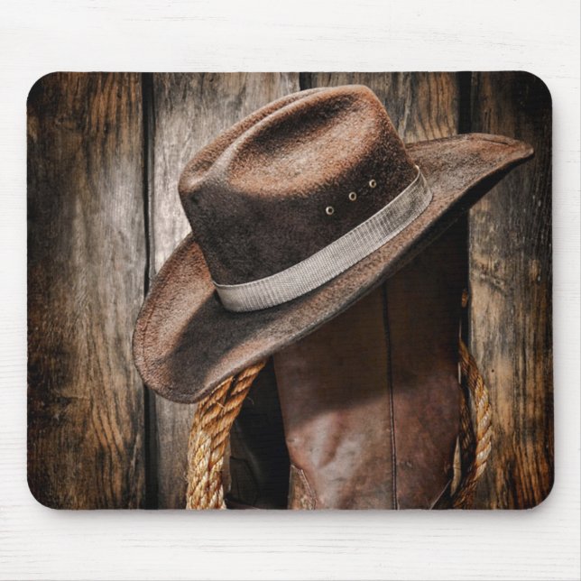 western country brown barn wood cowboy boots mouse mat (Front)