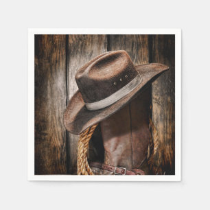 western country brown barn wood cowboy boots napkin