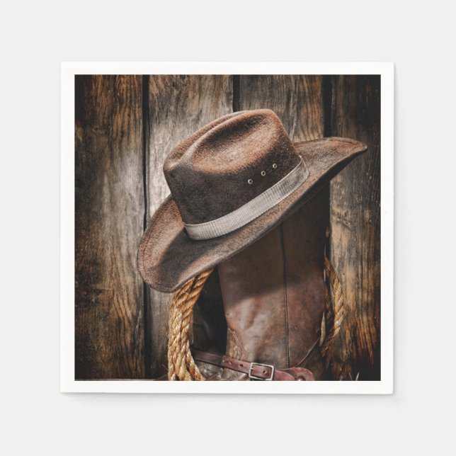 western country brown barn wood cowboy boots napkin (Front)