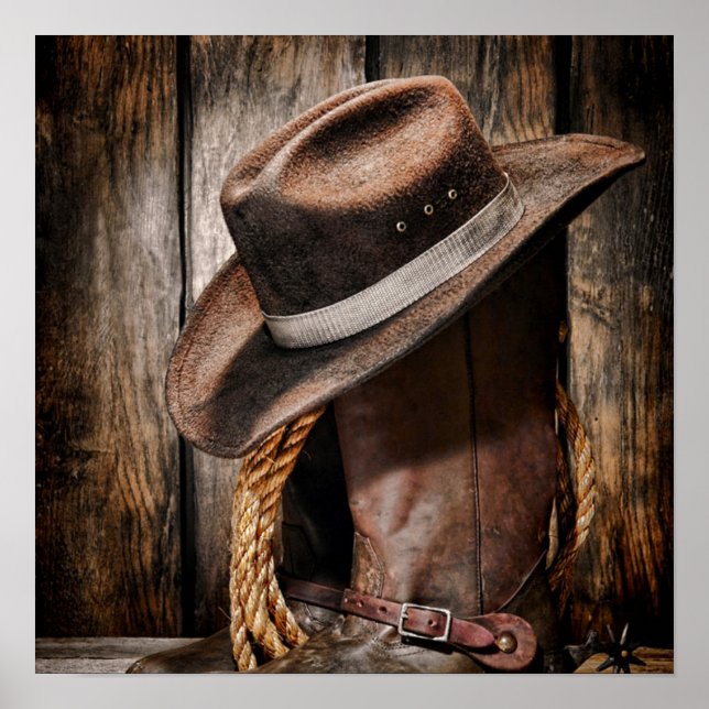 western country brown barn wood cowboy boots poster (Front)