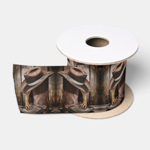 western country brown barn wood cowboy boots satin ribbon