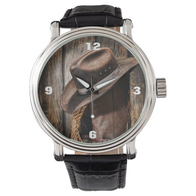 western country brown barn wood cowboy boots watch (Front)