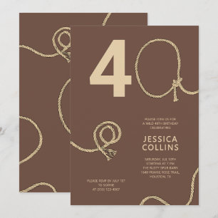 Western Country Brown Rodeo 40th Birthday Party Invitation